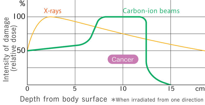 Comparison of the dose distribution of carbon-ions and X-rays